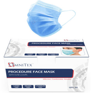 Mascarillas faciales Omnitex premium IIR con ajuste para las orejas: filtración bacteriana mínima del 98% y resistencia a fluidos. Cumple con EN14683:2019.